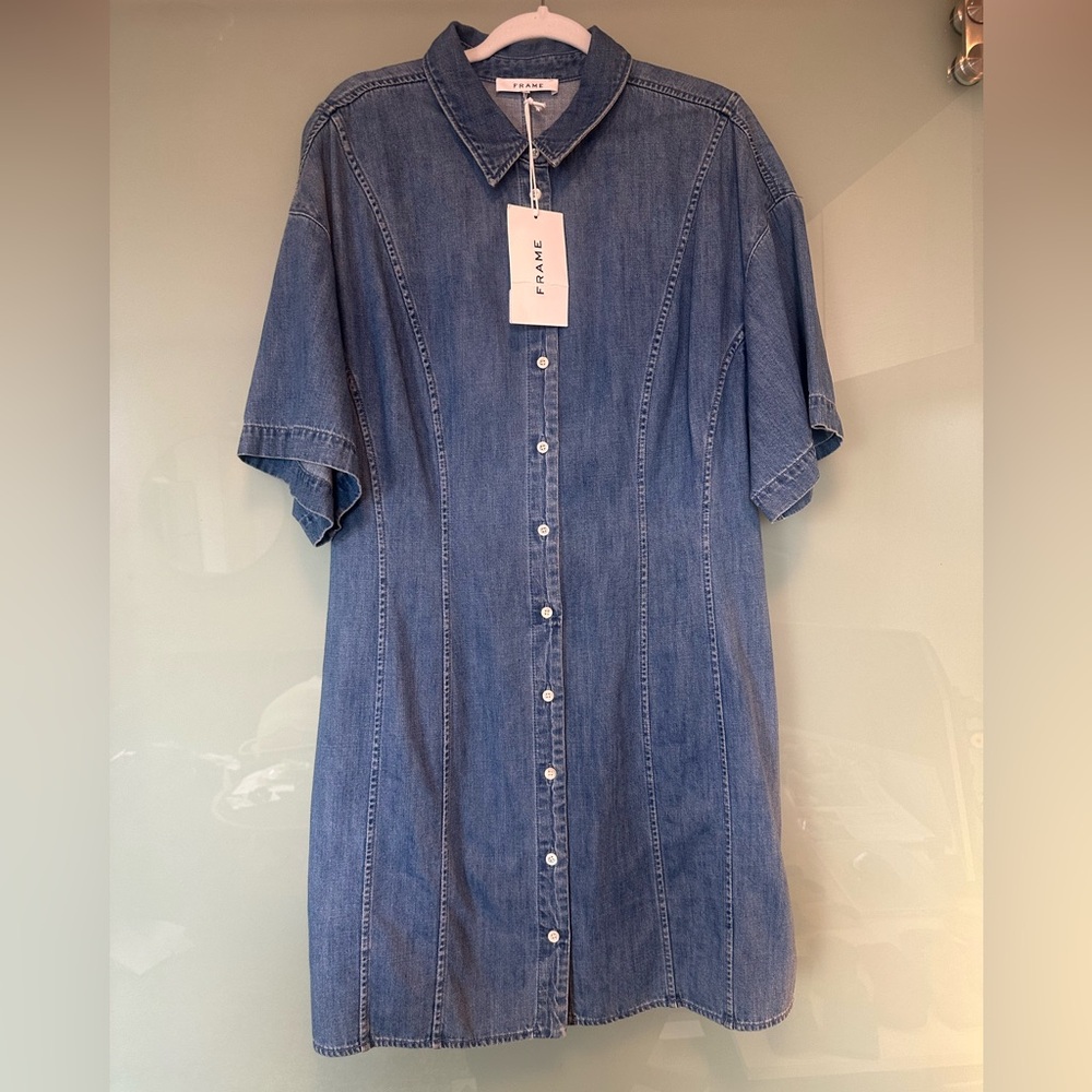 Frame Brand chambray shirt dress with dropped sleeve